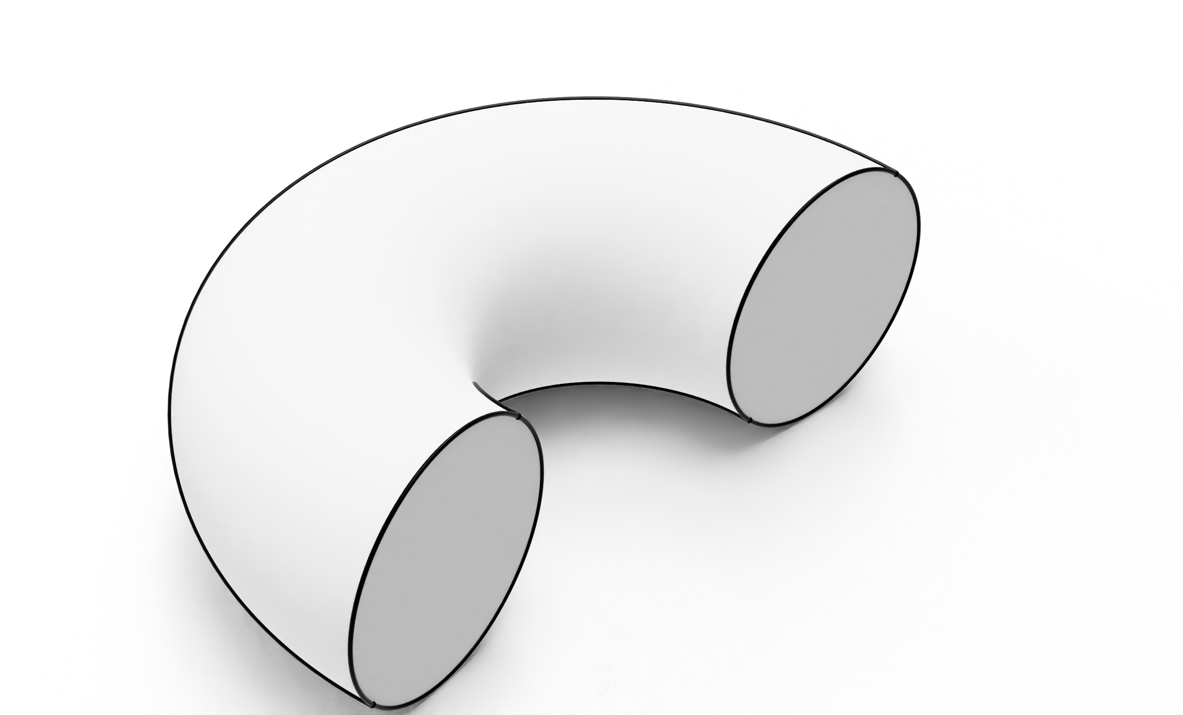 Curved tube illustration with black silhouette outlines and softly shaded white surfaces